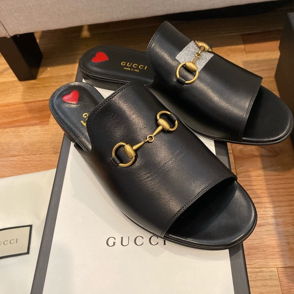 NIB GUCCI MALAGA BLACK SANDAL SLIDES WITH HORSEBIT - Picture 2 of 7